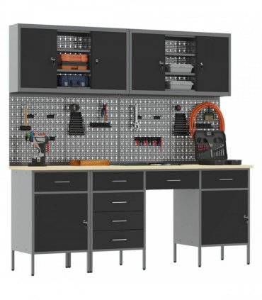 vidaXL Work Cabinet with Drawer 10 pcs Black Engineered Wood and Steel