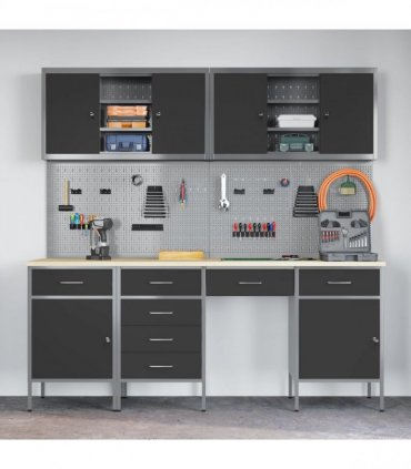 vidaXL Work Cabinet with Drawer 10 pcs Black Engineered Wood and Steel