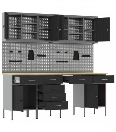 vidaXL Work Cabinet with Drawer 10 pcs Black Engineered Wood and Steel