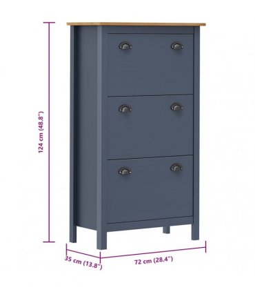 vidaXL Shoe Cabinet Hill Grey 72x35x124 cm Solid Pine Wood