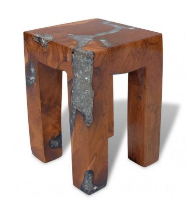 vidaXL Stool | Multicolour | Solid teak wood | 30x30x40 cm | Classic/Traditional