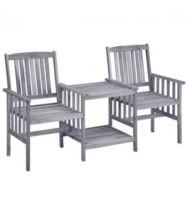 vidaXL Garden Chair With Tea Table | Grey | Solid Acacia Wood | Medium | Durable