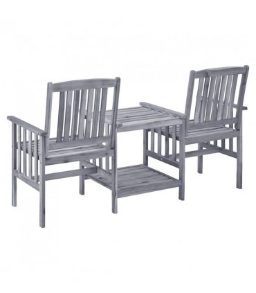 vidaXL Garden Chair With Tea Table | Grey | Solid Acacia Wood | Medium | Durable