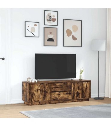 vidaXL TV Cabinet with LED Lights Smoked Oak 160.5x41x50 cm