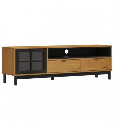 vidaXL TV Cabinet with Glass Door FLAM 158x40x50 cm Solid Wood Pine