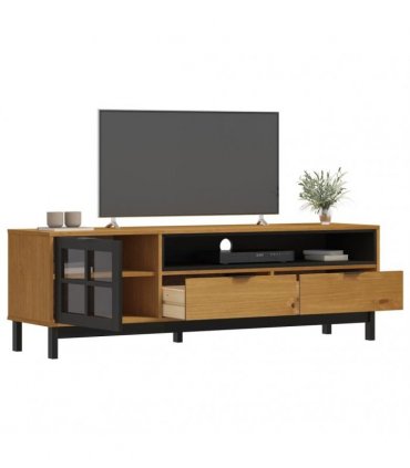vidaXL TV Cabinet with Glass Door FLAM 158x40x50 cm Solid Wood Pine