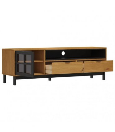 vidaXL TV Cabinet with Glass Door FLAM 158x40x50 cm Solid Wood Pine