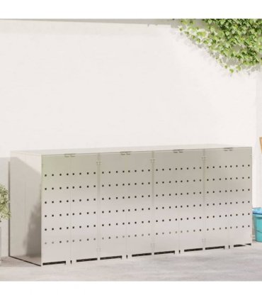 vidaXL Wheelie Bin Storage for 4 Bins Silver 272 x 77.5 x 115.5 cm