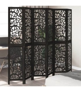 vidaXL Room Divider 6 Panels Black Solid Wood Paulownia