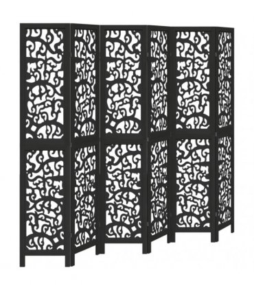 vidaXL Room Divider 6 Panels Black Solid Wood Paulownia