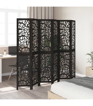 vidaXL Room Divider 6 Panels Black Solid Wood Paulownia