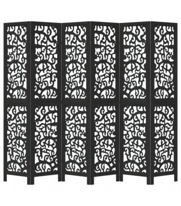 vidaXL Room Divider 6 Panels Black Solid Wood Paulownia