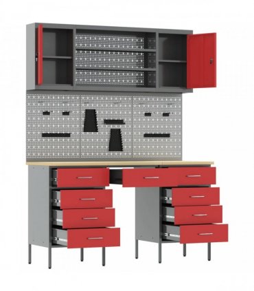 vidaXL Work Cabinet with Drawer 8 pcs Red Engineered Wood and Steel