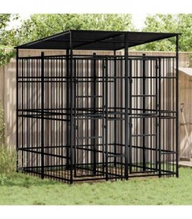 vidaXL Outdoor Dog Kennel with Roof Steel 3.69 m²