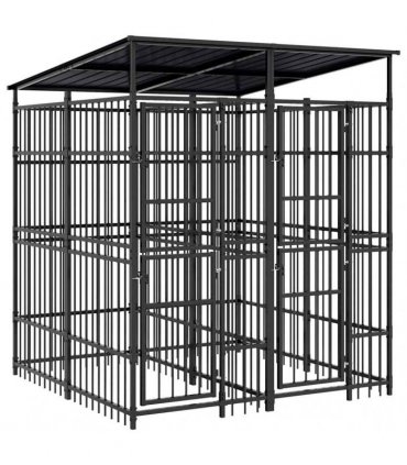vidaXL Outdoor Dog Kennel with Roof Steel 3.69 m²