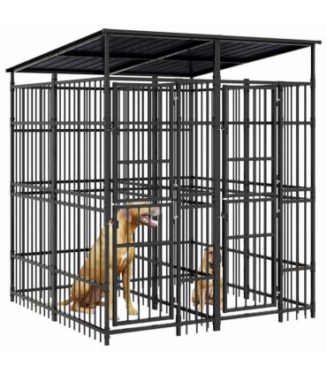 vidaXL Outdoor Dog Kennel with Roof Steel 3.69 m²