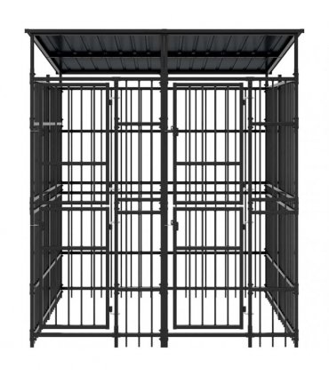 vidaXL Outdoor Dog Kennel with Roof Steel 3.69 m²