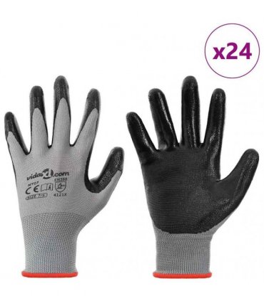 vidaXL Work Gloves 24 pcs Grey and Black 7 / S Polyester