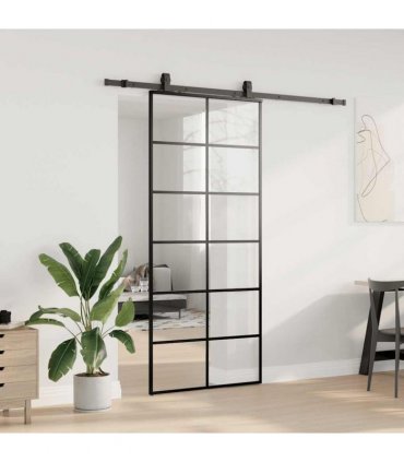 vidaXL Sliding Door with Hardware Set Black 90x205 cm ESG Glass