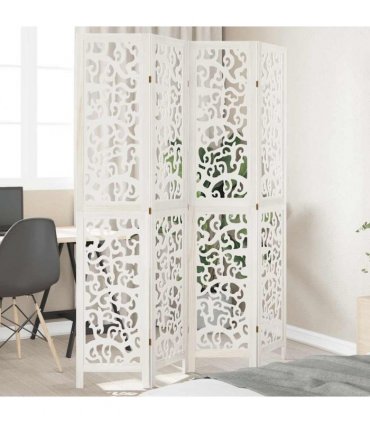 vidaXL Room Divider 4 Panels White Solid Wood Paulownia