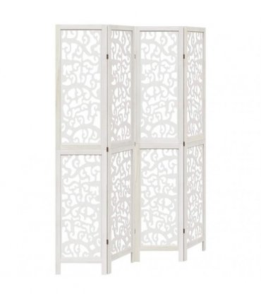 vidaXL Room Divider 4 Panels White Solid Wood Paulownia