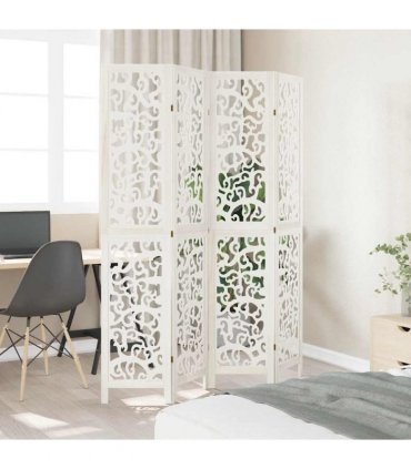 vidaXL Room Divider 4 Panels White Solid Wood Paulownia