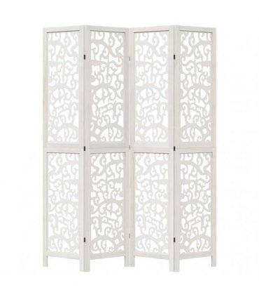 vidaXL Room Divider 4 Panels White Solid Wood Paulownia