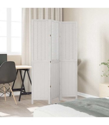vidaXL Room Divider 3 Panels White Solid Wood Paulownia