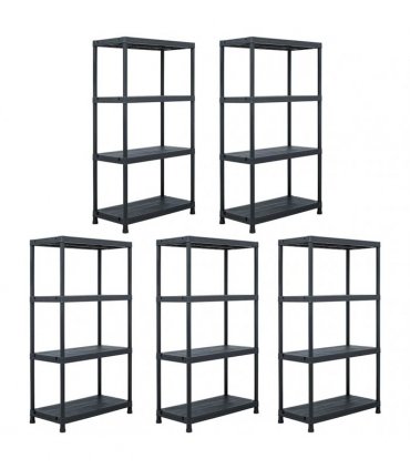 vidaXL Storage Shelf Racks 5 pcs Black 60x30x138 cm Plastic