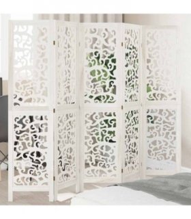 vidaXL Room Divider 5 Panels White Solid Wood Paulownia