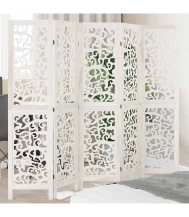 vidaXL Room Divider 5 Panels White Solid Wood Paulownia