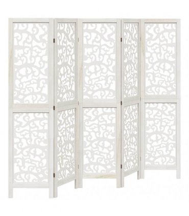 vidaXL Room Divider 5 Panels White Solid Wood Paulownia