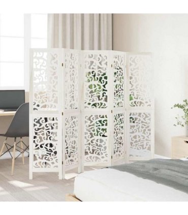 vidaXL Room Divider 5 Panels White Solid Wood Paulownia