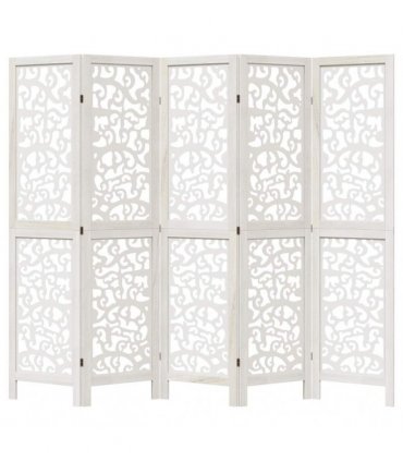 vidaXL Room Divider 5 Panels White Solid Wood Paulownia