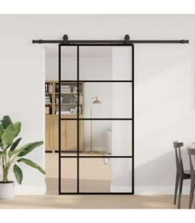 vidaXL Sliding Door with Hardware Set Black 102.5x205 cm ESG Glass