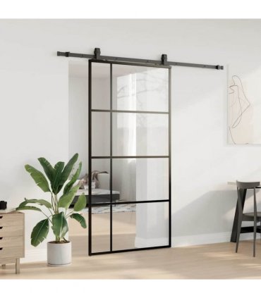 vidaXL Sliding Door with Hardware Set Black 102.5x205 cm ESG Glass