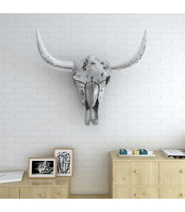 vidaXL Skull Head Decoration Wall-Mounted Aluminium Silver