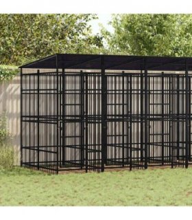 vidaXL Outdoor Dog Kennel with Roof Steel 11.06 m²