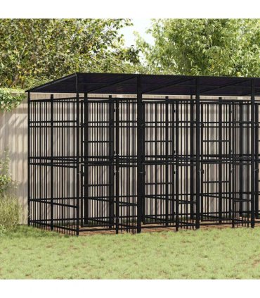 vidaXL Outdoor Dog Kennel with Roof Steel 11.06 m²