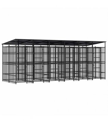 vidaXL Outdoor Dog Kennel with Roof Steel 11.06 m²