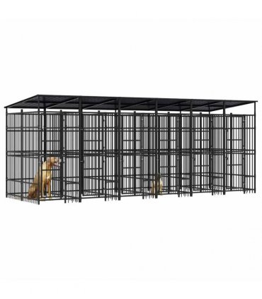 vidaXL Outdoor Dog Kennel with Roof Steel 11.06 m²