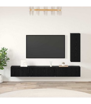 vidaXL TV Cabinet Set with Drawer 4 pcs Black Oak Engineered Wood