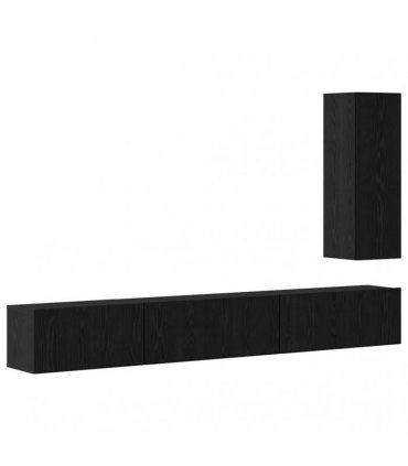 vidaXL TV Cabinet Set with Drawer 4 pcs Black Oak Engineered Wood