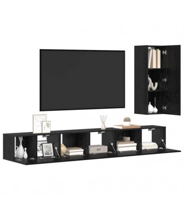 vidaXL TV Cabinet Set with Drawer 4 pcs Black Oak Engineered Wood