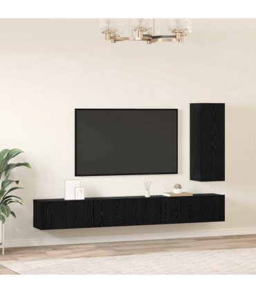 vidaXL TV Cabinet Set with Drawer 4 pcs Black Oak Engineered Wood