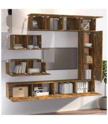 vidaXL 7 Piece TV Cabinet Set Smoked Oak Engineered Wood