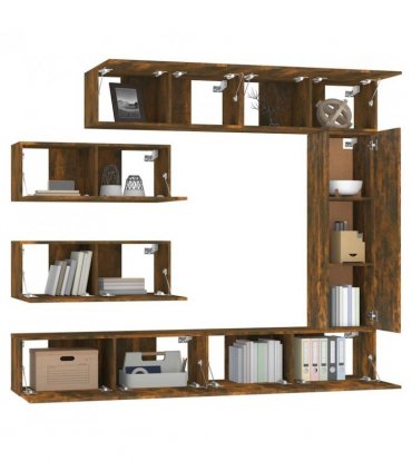 vidaXL 7 Piece TV Cabinet Set Smoked Oak Engineered Wood