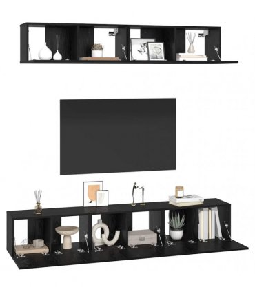 vidaXL TV Cabinet Set Wall-mounted 5 pcs Black Oak Engineered Wood