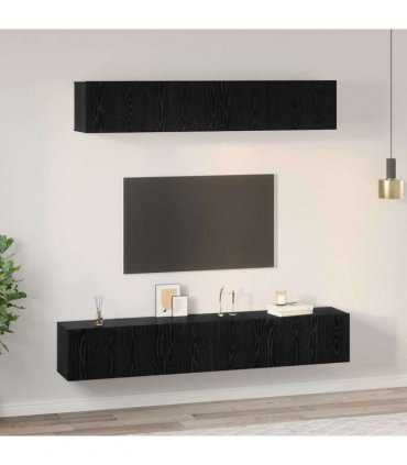 vidaXL TV Cabinet Set Wall-mounted 5 pcs Black Oak Engineered Wood