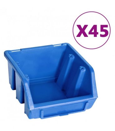 vidaXL 48 Piece Storage Bin Kit with Wall Panels Blue and Black